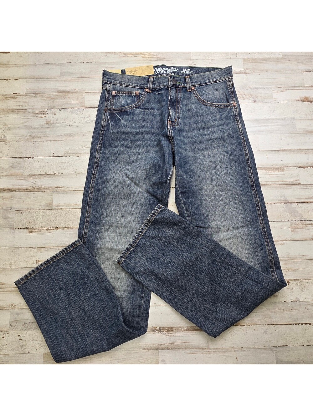 Wrangler Retro Slim Straight Jeans 33x36 Dark Blue Denim 100% Cotton Western NWT